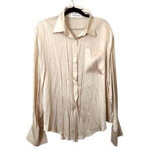 THE FRANKIE SHOP Ivory Satin Oversized Button Down M/L